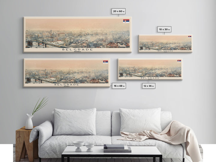Belgrade Serbia Panoramic Travel Poster, Framed Canvas Print or Metal Wall Art, Travel Art, Home Decor, Panoramic Painting, Midcentury Art
