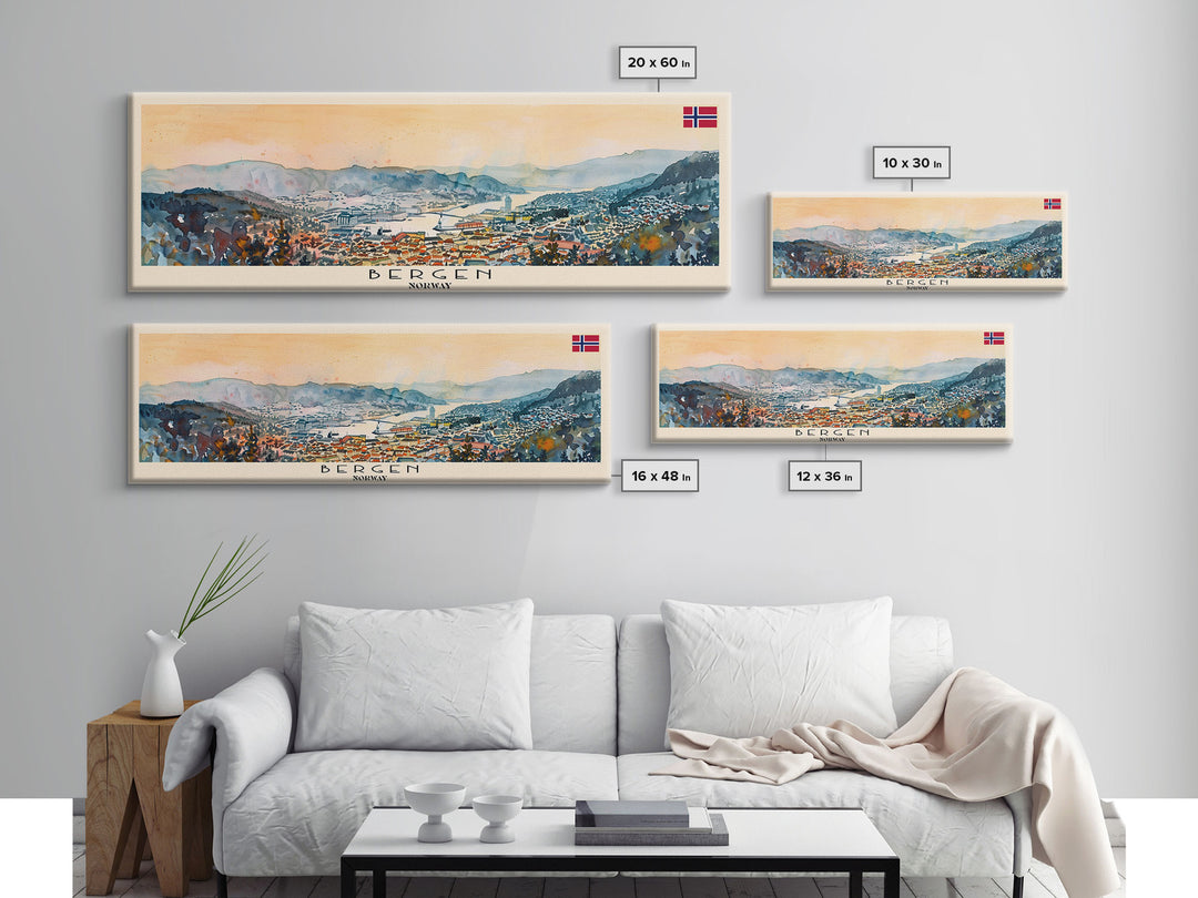 Bergen Norway Wall Art, Panoramic Travel Poster, Panoramic Framed Canvas Print, City Wall Art, Wall Hanging Home Decor, Travel Art