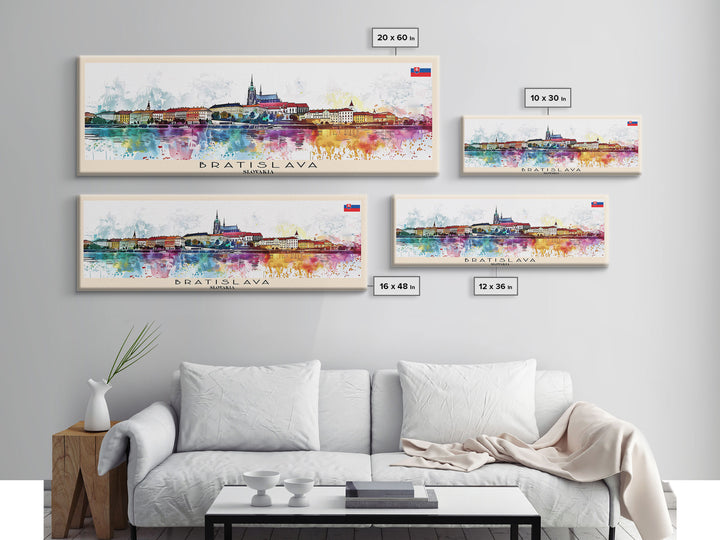 Bratislava Slovakia Wall Art, Panoramic Travel Poster, Panoramic Framed Canvas Print, City Wall Art, Wall Hanging Home Decor, Travel Art