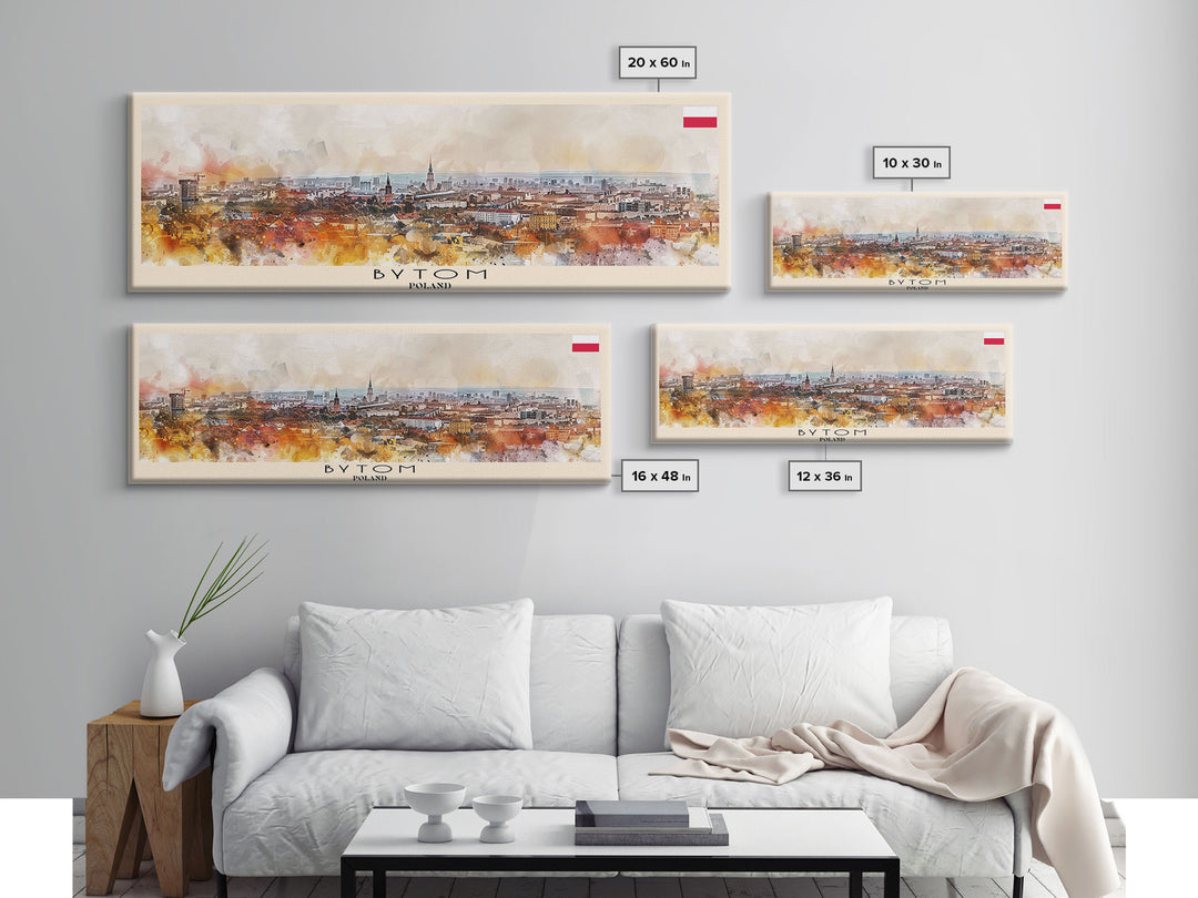 Bytom Poland Panoramic Travel Poster, Framed Canvas Print or Metal Wall Art, Travel Art, Home Decor, Panoramic Painting, Midcentury Art