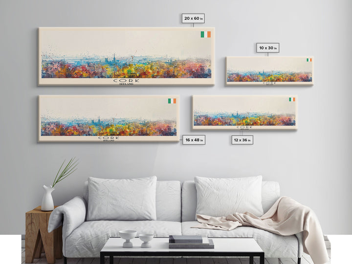 Cork Ireland Panoramic Travel Poster, Framed Canvas Print or Metal Wall Art, Travel Art, Home Decor, Panoramic Painting, Midcentury Art
