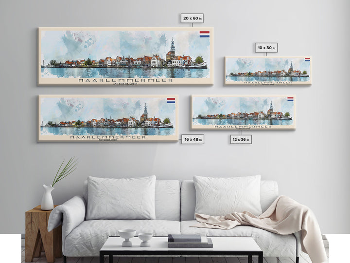 Haarlemmermeer Netherlands Panoramic Travel Poster, Framed Canvas Print or Metal Wall Art, Travel Art, Home Decor, Panoramic Painting, Midcentury Art