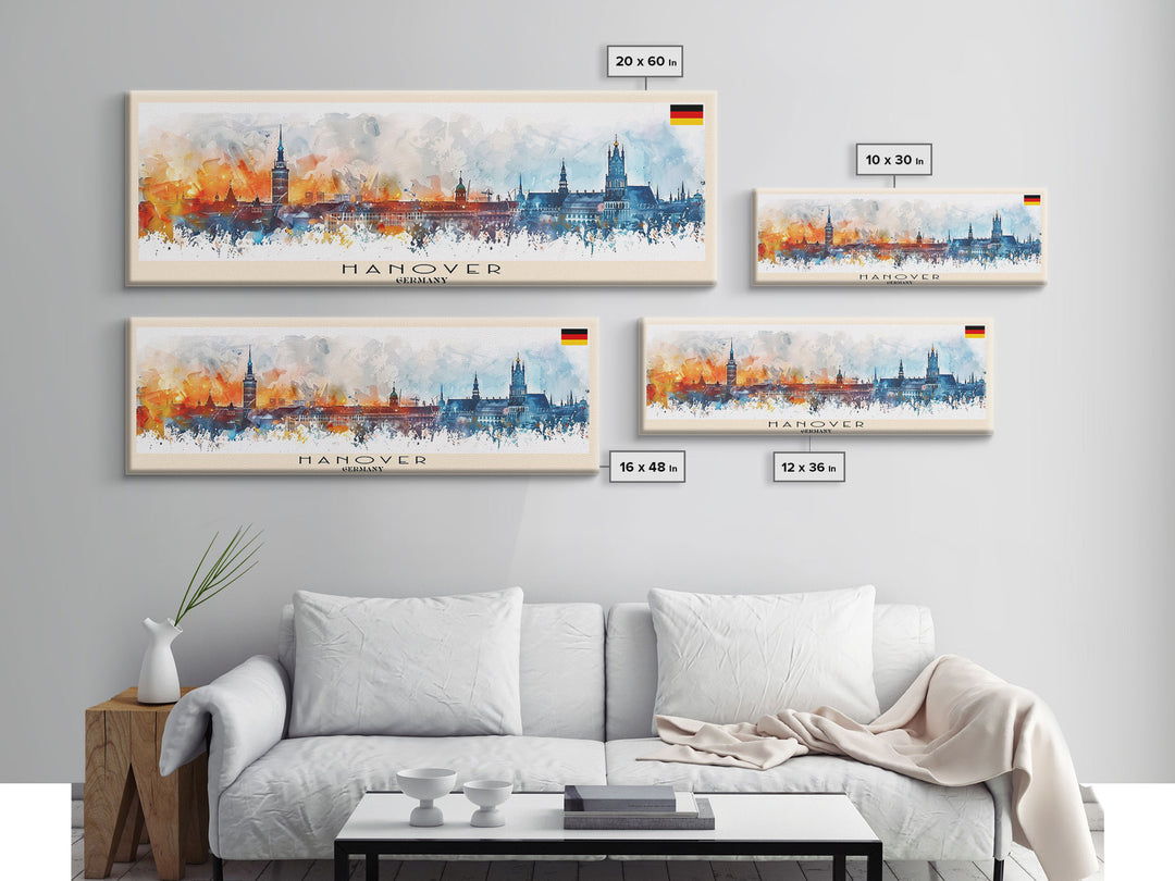 Hanover Germany Panoramic Travel Poster, Framed Canvas Print or Metal Wall Art, Travel Art, Home Decor, Panoramic Painting, Midcentury Art