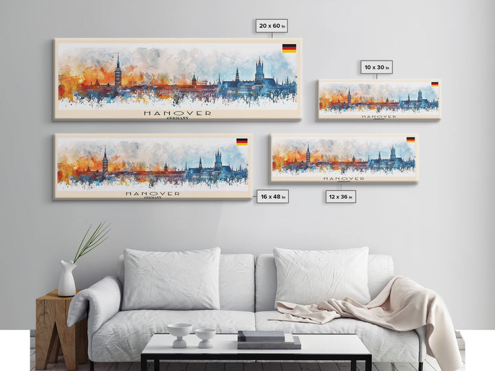 Hanover Germany Panoramic Travel Poster, Framed Canvas Print or Metal Wall Art, Travel Art, Home Decor, Panoramic Painting, Midcentury Art