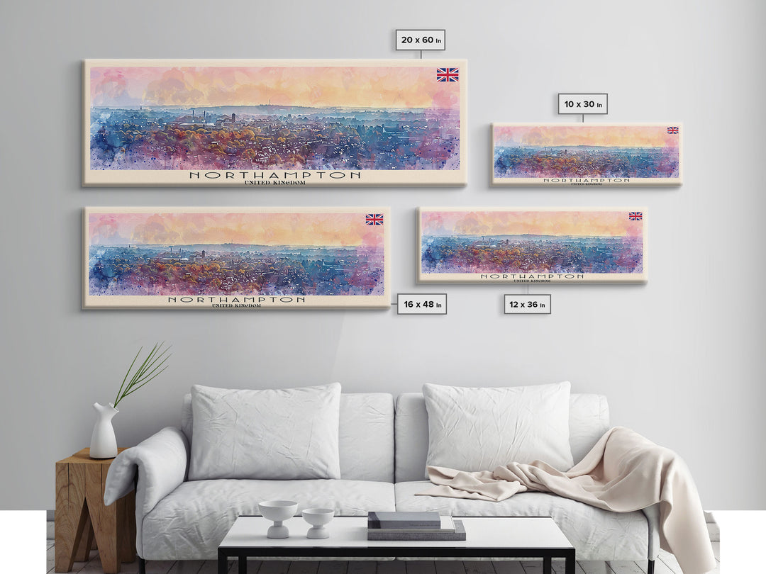 Northampton United Kingdom Travel Art, City Art, Framed Canvas Print or Metal Wall Art, Europe Travel Poster, Panoramic Wall Art, Extra Wide Wall Art