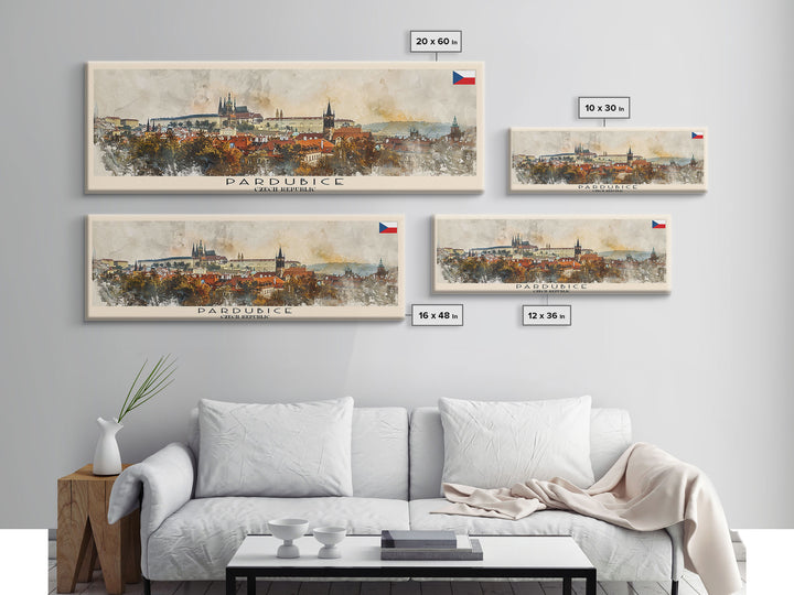 Pardubice Czech Republic Travel Art, City Art, Framed Canvas Print or Metal Wall Art, Europe Travel Poster, Panoramic Wall Art, Extra Wide Wall Art