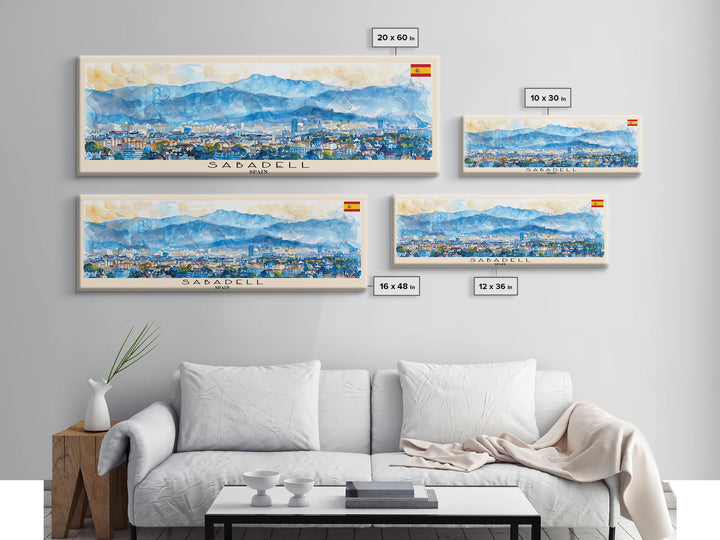 Sabadell Spain Travel Print Wall Art, Panoramic City Art, Travel Art, Wall Decor, Vacation Gift, Framed Canvas Print Or Metal Art