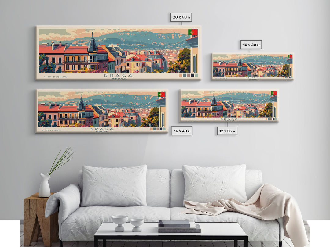 Braga Portugal Travel Art, City Art, Framed Canvas Print or Metal Wall Art, Europe Travel Poster, Panoramic Wall Art, Extra Wide Wall Art