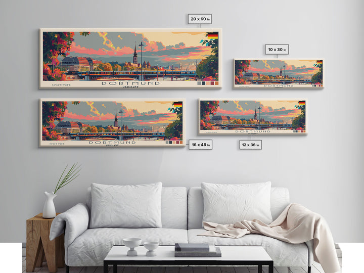 Dortmund Germany Wall Art, Panoramic Travel Poster, Panoramic Framed Canvas Print, City Wall Art, Wall Hanging Home Decor, Travel Art