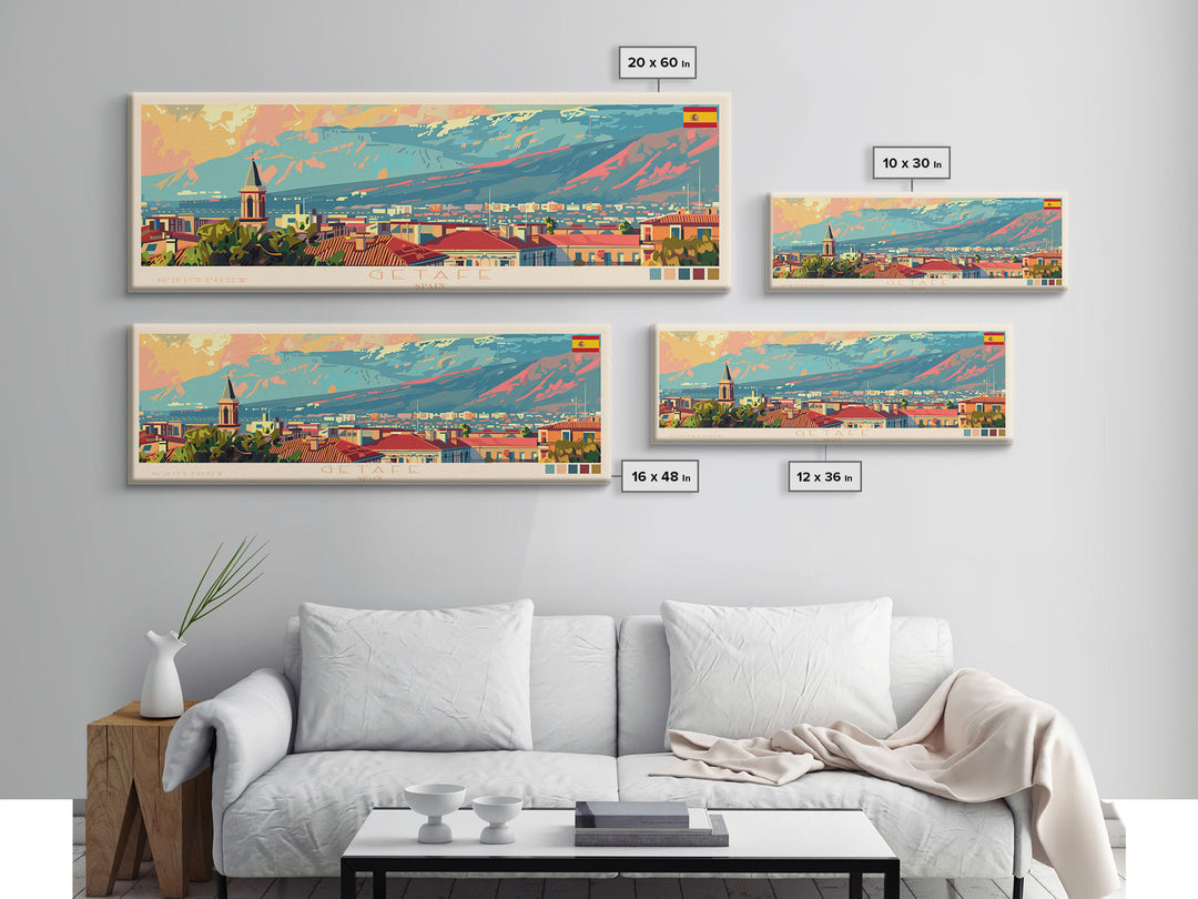 Getafe Spain Panoramic Travel Poster, Framed Canvas Print or Metal Wall Art, Travel Art, Home Decor, Panoramic Painting, Midcentury Art
