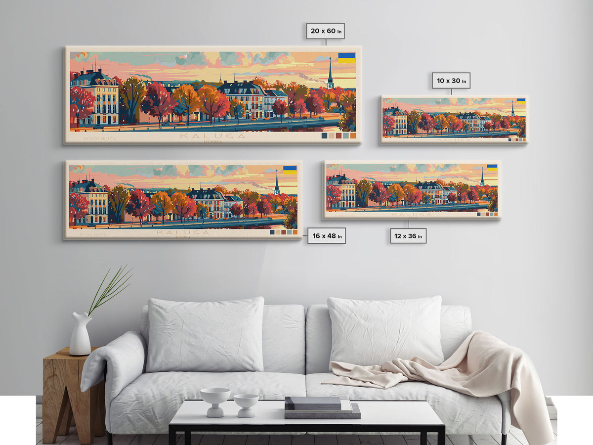 Kaluga Russia Panoramic Travel Poster, Framed Canvas Print or Metal Wall Art, Travel Art, Home Decor, Panoramic Painting, Midcentury Art