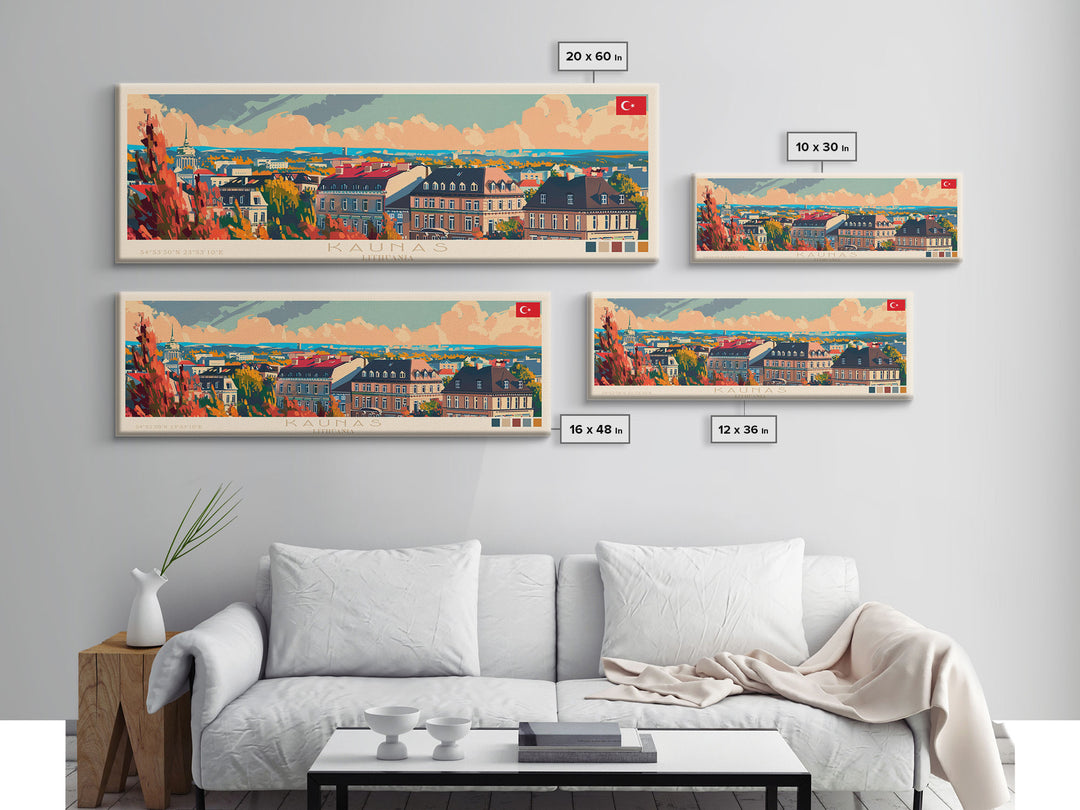 Kaunas Lithuania Travel Print Wall Art, Panoramic City Art, Travel Art, Wall Decor, Vacation Gift, Framed Canvas Print Or Metal Art
