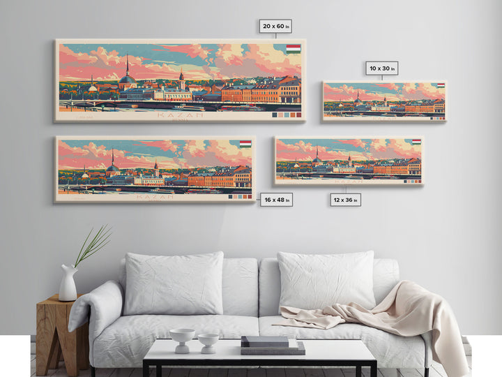 Kazan Russia Panoramic Travel Poster, Framed Canvas Print or Metal Wall Art, Travel Art, Home Decor, Panoramic Painting, Midcentury Art