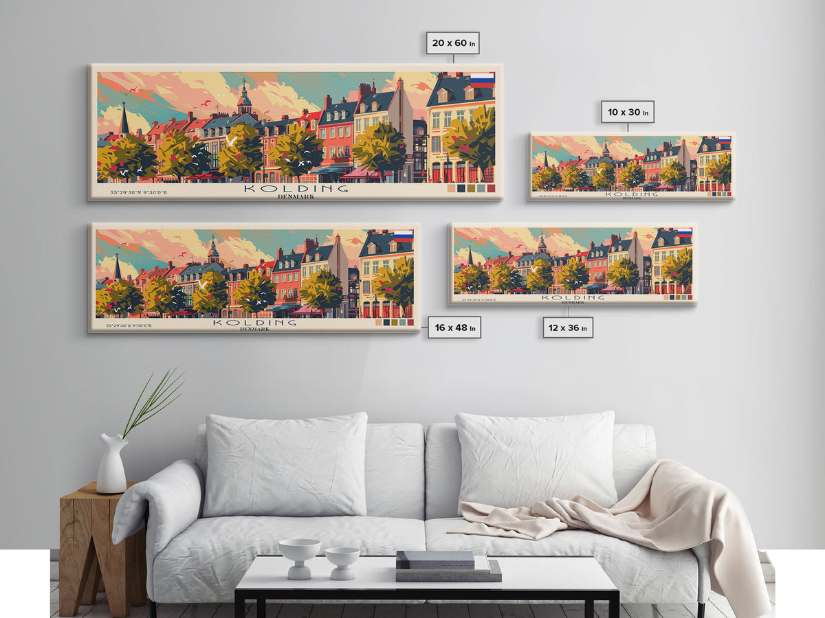 Kolding Denmark Travel Print Wall Art, Panoramic City Art, Travel Art, Wall Decor, Vacation Gift, Framed Canvas Print Or Metal Art