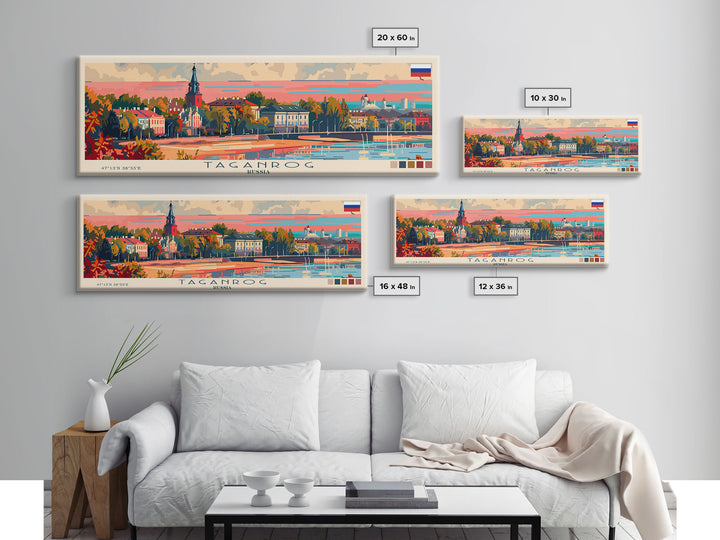 Taganrog Russia Travel Art, City Art, Framed Canvas Print or Metal Wall Art, Europe Travel Poster, Panoramic Wall Art, Extra Wide Wall Art