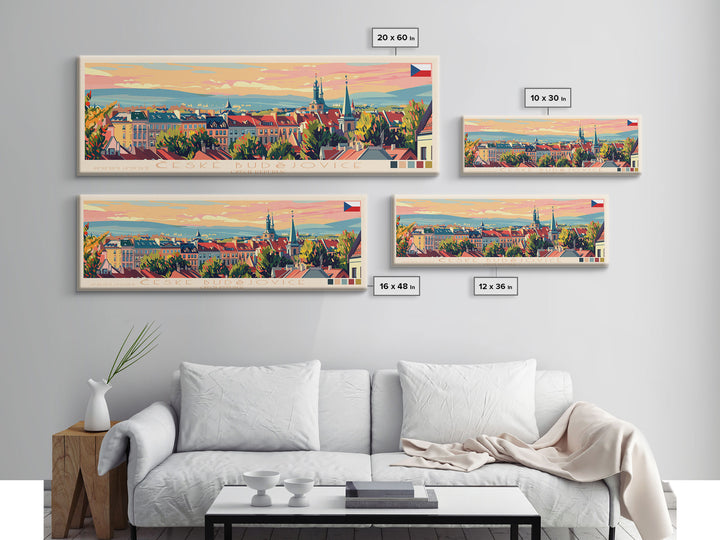 Ceske Budejovice Czech Wall Art, Panoramic Travel Poster, Panoramic Framed Canvas Print, City Wall Art, Wall Hanging Home Decor, Travel Art