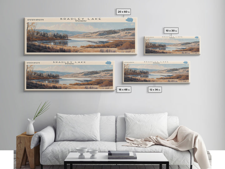Bradley Lake Wyoming Framed Canvas Print, Panoramic Lake House Decor, Wall Art, Travel Poster, Rustic Lake Painting, Nature Art