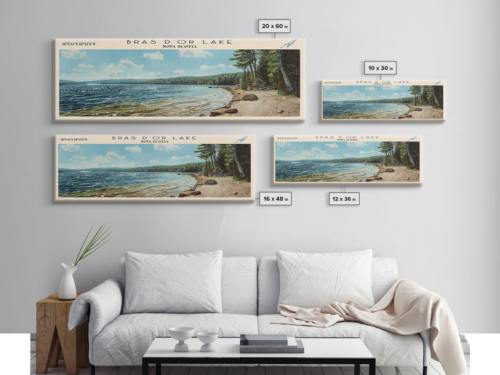 Bras d'Or Lake Framed Canvas Print, Panoramic Lake House Decor, Wall Art, Travel Poster, Rustic Lake Painting, Home Decor