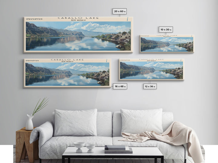 Caballo Lake New Mexico Framed Canvas Print, Lake House Art, Panoramic Wall Art, Travel Poster, Modern Lake Painting, Home Decor