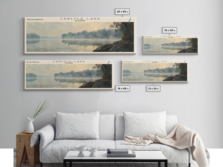 Carlyle Lake Illinois Framed Canvas Print, Lake House Decor, Panoramic Wall Art, Travel Poster, Rustic Lake Painting, Nature Art