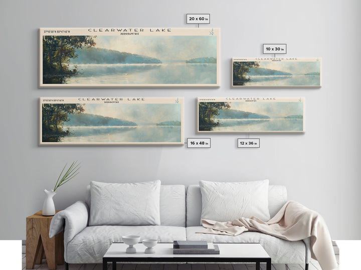 Clearwater Lake Missouri Framed Canvas Print, Lake House Decor, Panoramic Wide Art, Travel Poster, Rustic Lake Painting, Nature Art