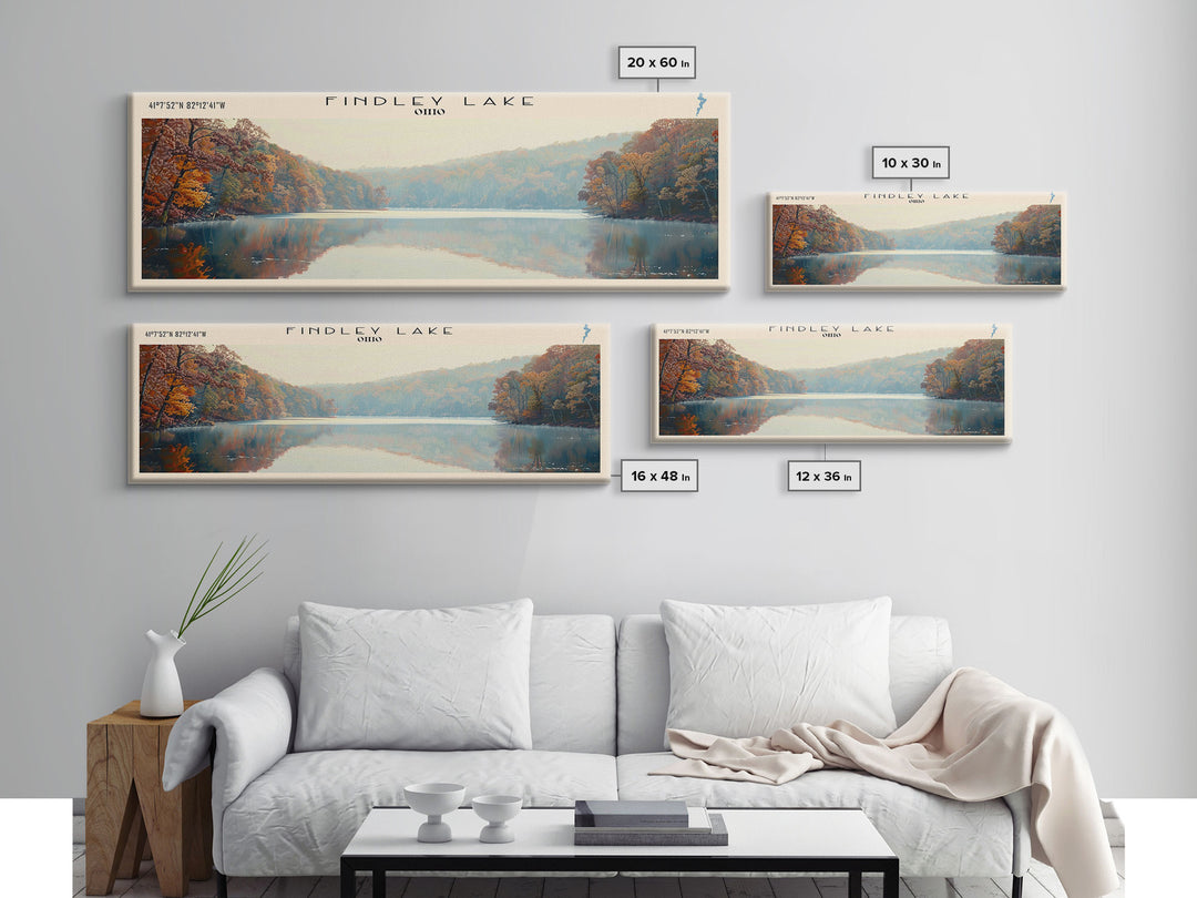 Findley Lake Ohio Framed Canvas Print, Lake House Art, Panoramic Travel Poster, Wall Art, Vibrant Lake Painting, Home Decor