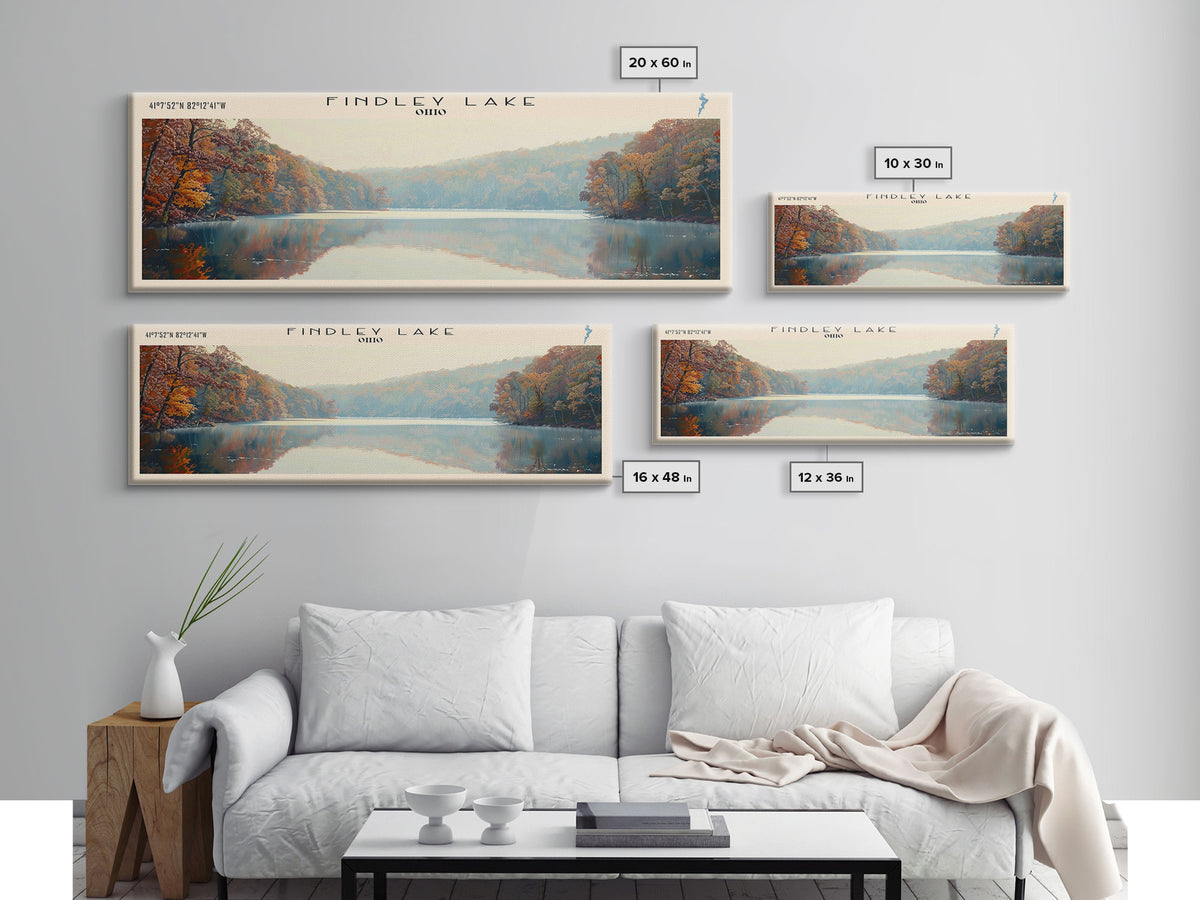 Findley Lake Ohio Framed Canvas Print, Lake House Art, Panoramic Travel Poster, Wall Art, Vibrant Lake Painting, Home Decor