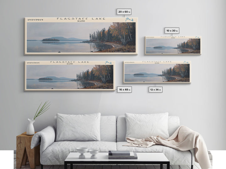 Flagstaff Lake Maine Framed Canvas Print, Panoramic Lake House Decor, Wall Art, Travel Poster, Peaceful Lake Painting, Nature Art
