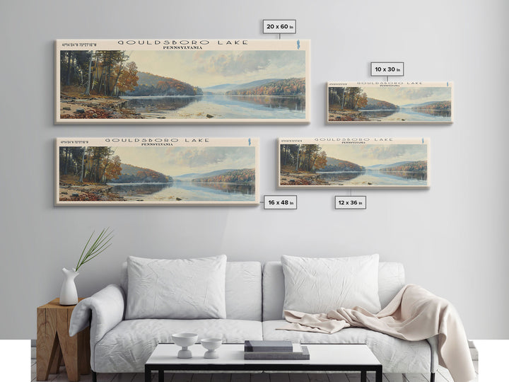 Gouldsboro Lake Pennsylvania Framed Canvas Print, Lake House Art, Panoramic Wall Art, Travel Poster, Serene Lake Painting, Home Decor