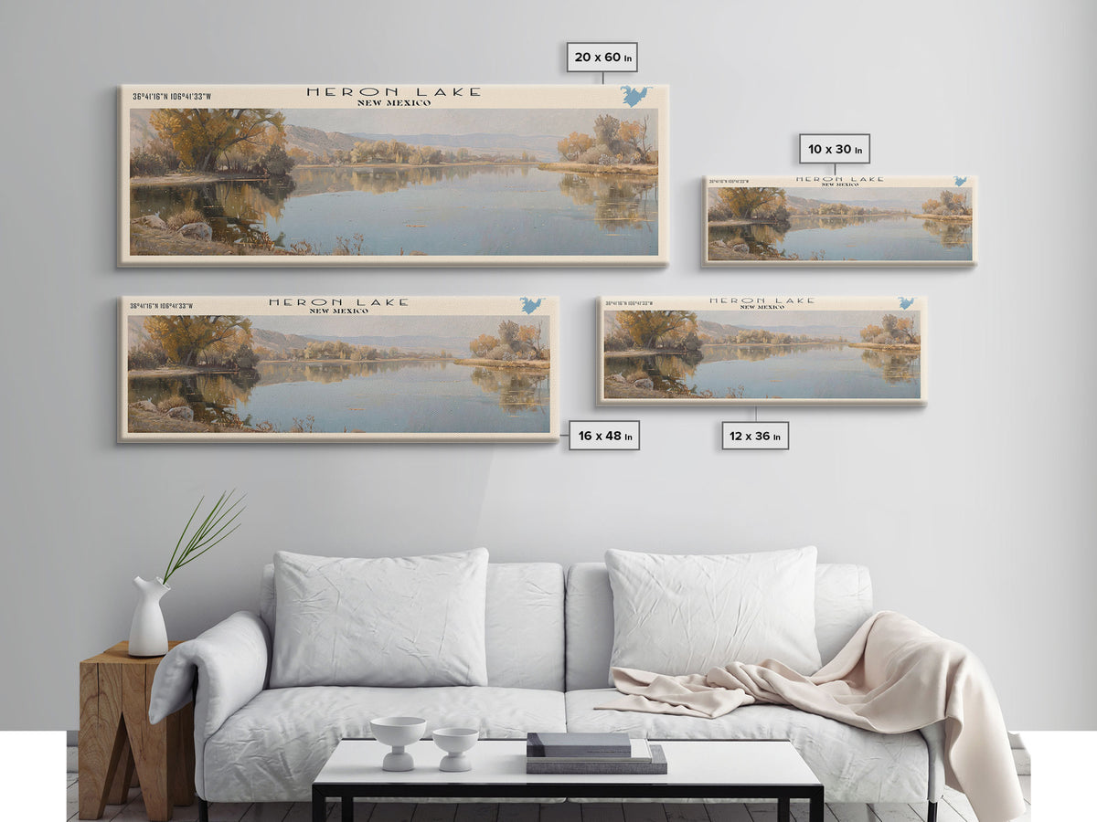 Heron Lake New Mexico Framed Canvas Print, Lake House Decor, Panoramic Wall Art, Travel Poster, Scenic Lake Painting, Nature Art