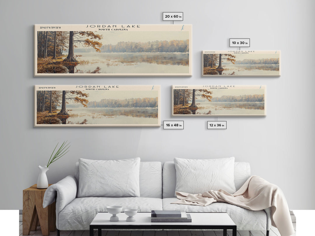 Jordan Lake North Carolina Framed Canvas Print, Lake House Art, Panoramic Travel Poster, Wall Art, Stunning Lake Painting, Home Decor