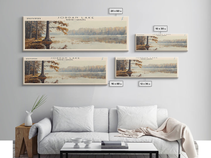 Jordan Lake North Carolina Framed Canvas Print, Lake House Art, Panoramic Travel Poster, Wall Art, Stunning Lake Painting, Home Decor