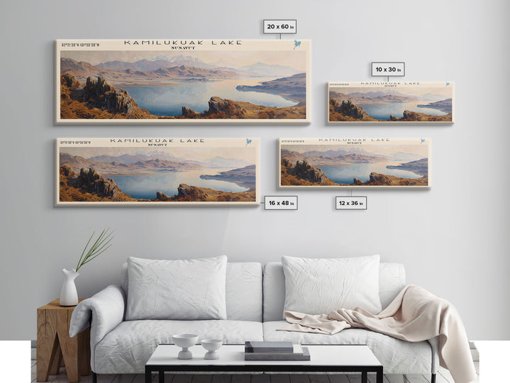 Kamilukuak Lake Framed Canvas Print, Lake House Decor, Panoramic Wall Art, Travel Poster, Captivating Lake Painting, Nature Art