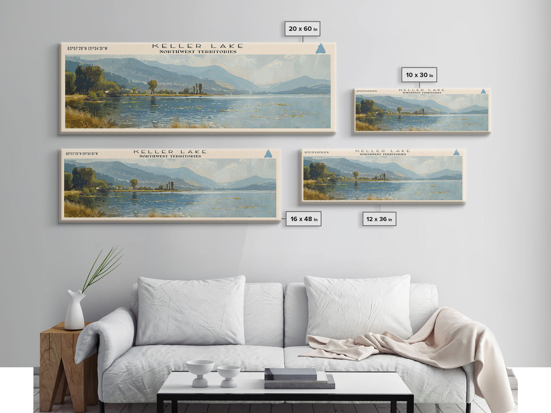 Keller Lake Framed Canvas Print, Panoramic Lake House Decor, Wall Art, Travel Poster, Scenic Lake Painting, Nature Art