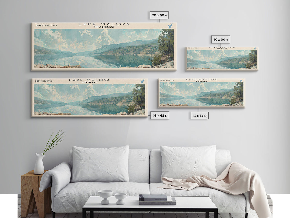 Lake Maloya New Mexico Framed Canvas Print, Lake House Decor, Panoramic Wall Art, Travel Poster, Serene Lake Painting, Contemporary Art