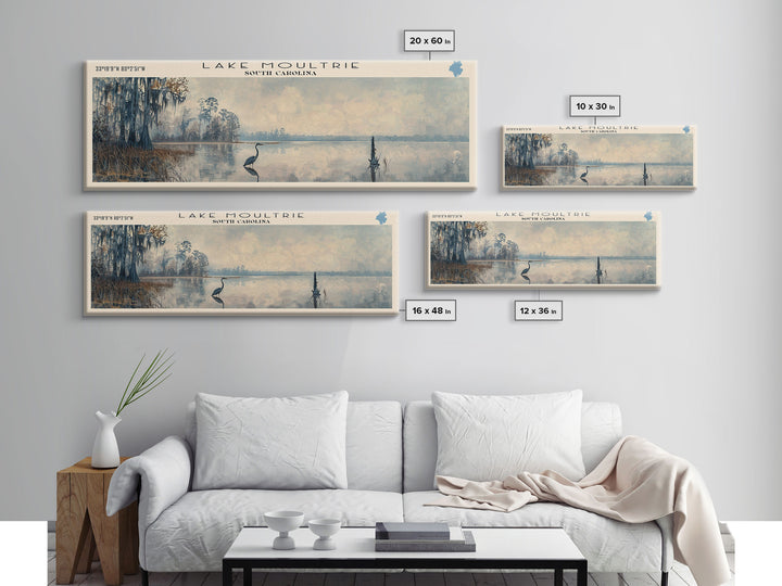 Lake Moultrie South Carolina Framed Canvas Print, Lake House Decor, Panoramic Wall Art, Travel Poster, Serene Landscape Painting, Bedroom Decor
