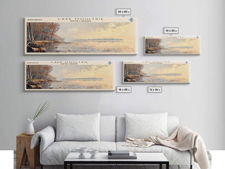 Lake Moultrie Framed Canvas Print, Lake House Decor, Panoramic Wall Art, Travel Poster, Scenic Landscape Painting, Living Room Decor