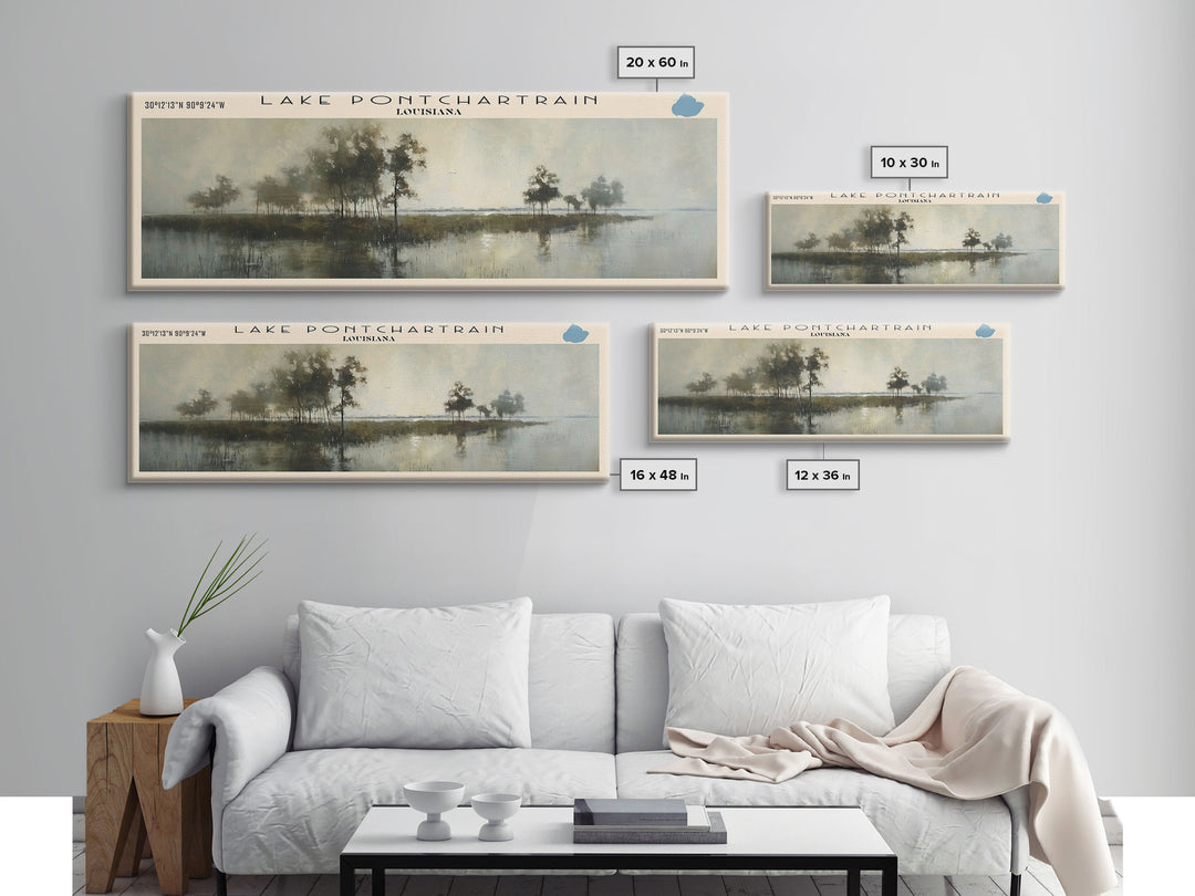 Lake Pontchartrain Framed Canvas Print, Lake House Decor, Panoramic Wall Art, Travel Poster, Stunning Landscape Painting, Bedroom Decor