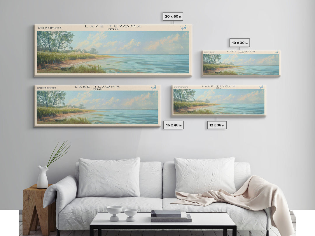 Lake Texoma Texas Framed Canvas Print, Lake House Decor, Panoramic Wall Art, Travel Poster, Stunning Landscape Painting, Cottage Art
