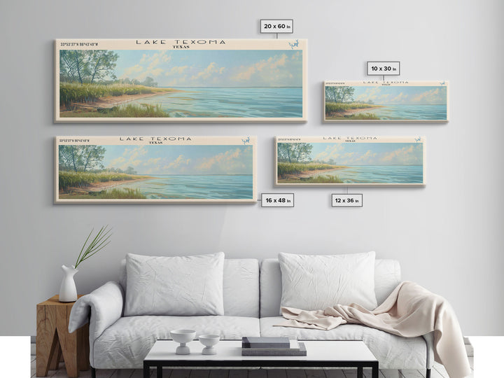 Lake Texoma Texas Framed Canvas Print, Lake House Decor, Panoramic Wall Art, Travel Poster, Stunning Landscape Painting, Cottage Art