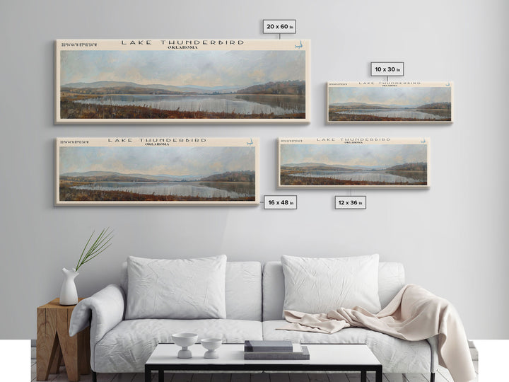 Lake Thunderbird Oklahoma Framed Canvas Print, Lake House Decor, Panoramic Wall Art, Travel Poster, Scenic Landscape Painting, Bedroom Decor