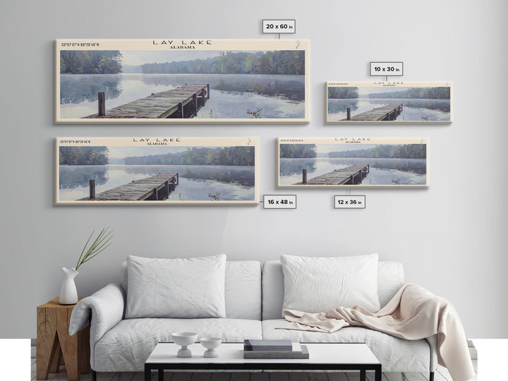 Lay Lake Alabama Framed Canvas Print, Lake House Decor, Panoramic Wall Art, Travel Poster, Beautiful Landscape Painting, Modern Art