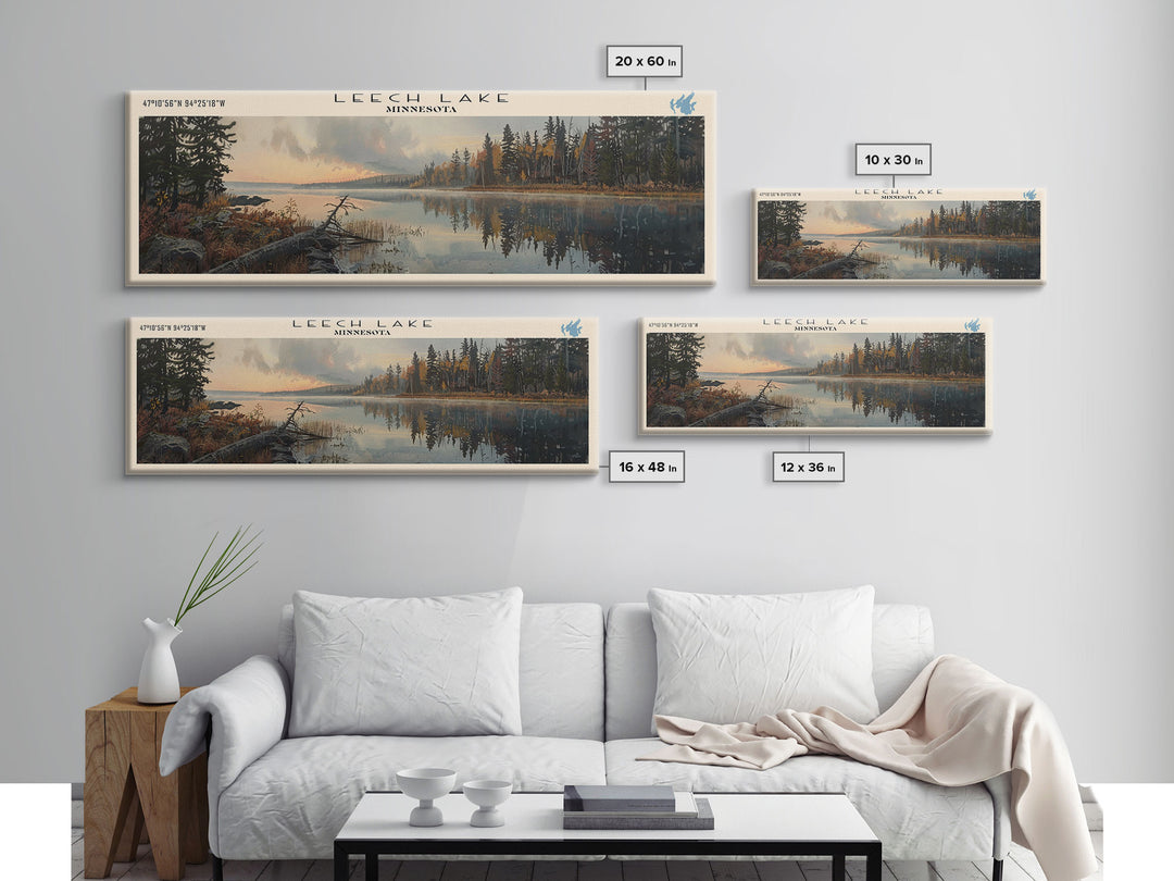 Leech Lake Framed Canvas Print, Lake House Decor, Panoramic Wall Art, Travel Poster, Landscape Painting, Cottage Art