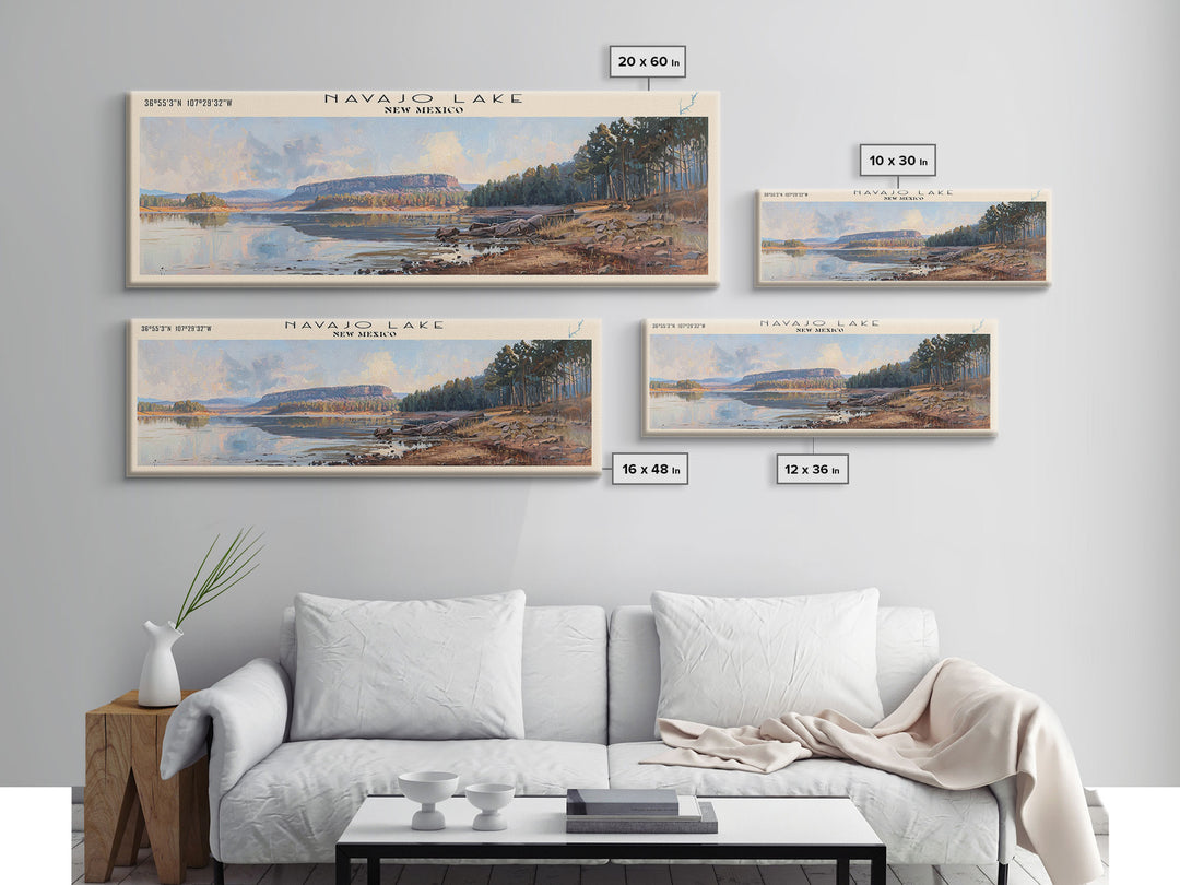 Navajo Lake New Mexico Framed Canvas Print, Lake House Decor, Panoramic Wall Art, Travel Poster, Landscape Painting, Bedroom Decor