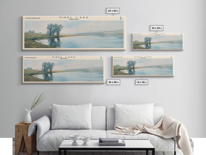 Pibel Lake Nebraska Framed Canvas Print, Lake House Decor, Panoramic Wall Art, Travel Poster, Beautiful Landscape Painting, Modern Art
