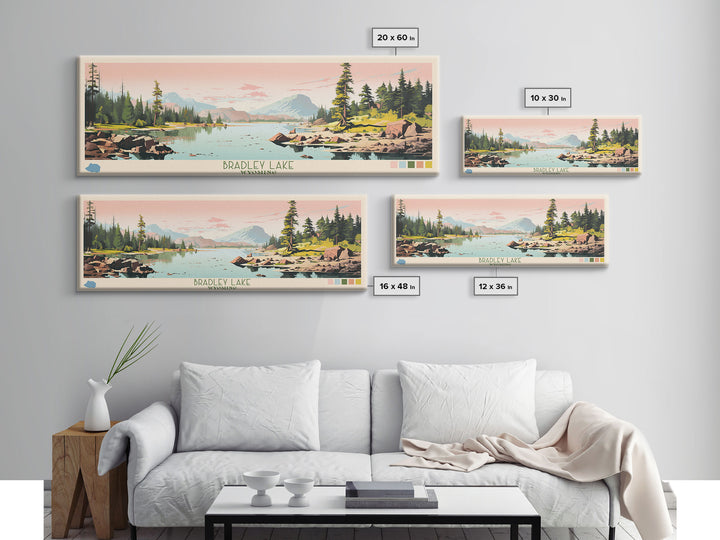 Bradley Lake Wyoming Framed Canvas Print, Midcentury Modern Panoramic Wall Art, Living Room Decor, Pop Art, Travel Poster Art
