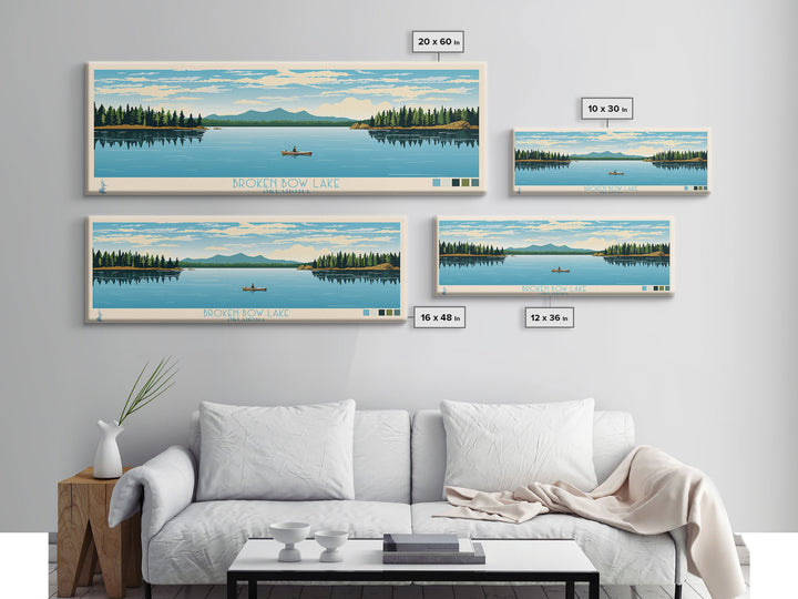 Broken Bow Lake Oklahoma Framed Canvas Print, Pop Art Panoramic Travel Poster, Midcentury Modern, Wall Art, Scenic Nature Painting, Bedroom Decor