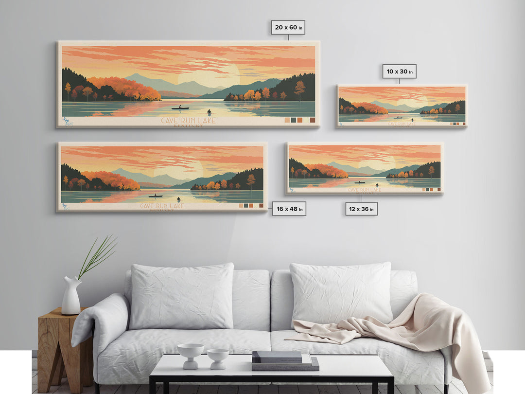 Cave Run Lake Kentucky Framed Canvas Print, Midcentury Modern Panoramic Wall Art, Living Room Decor, Pop Art, Travel Poster Art, Nature Art, Lake House Decor