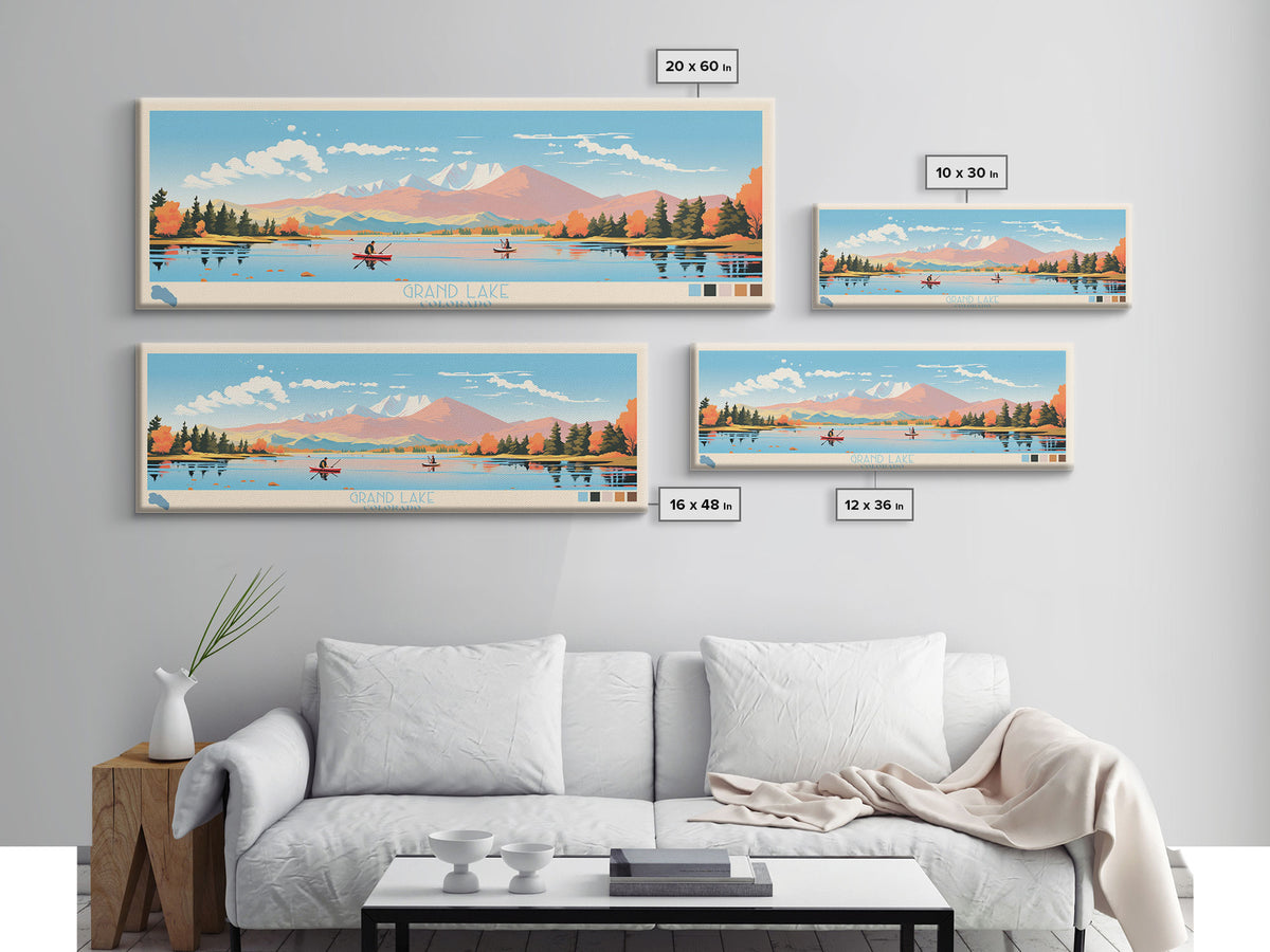 Grand Lake Colorado Framed Canvas Print, Panoramic Wall Art, Midcentury Modern, Pop Art, Living Room Decor, Travel Poster, Nature Art, Home Decor