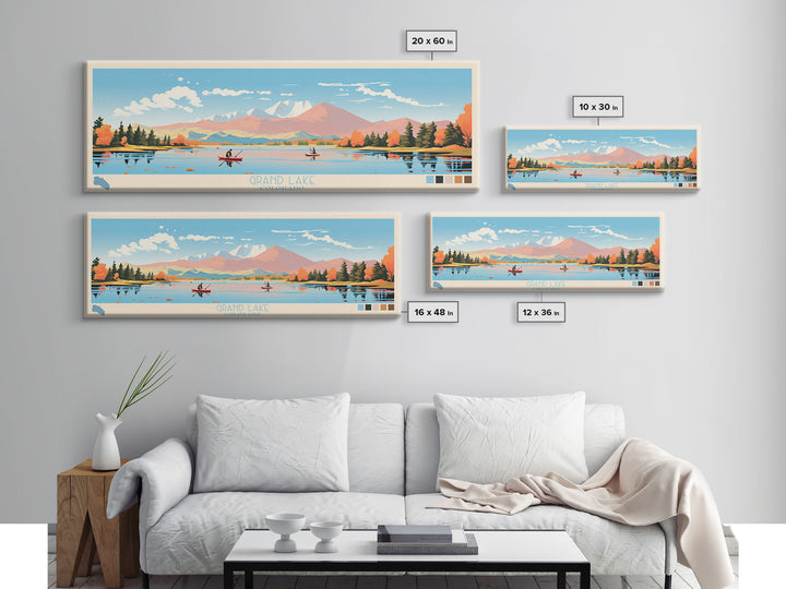 Grand Lake Colorado Framed Canvas Print, Panoramic Wall Art, Midcentury Modern, Pop Art, Living Room Decor, Travel Poster, Nature Art, Home Decor